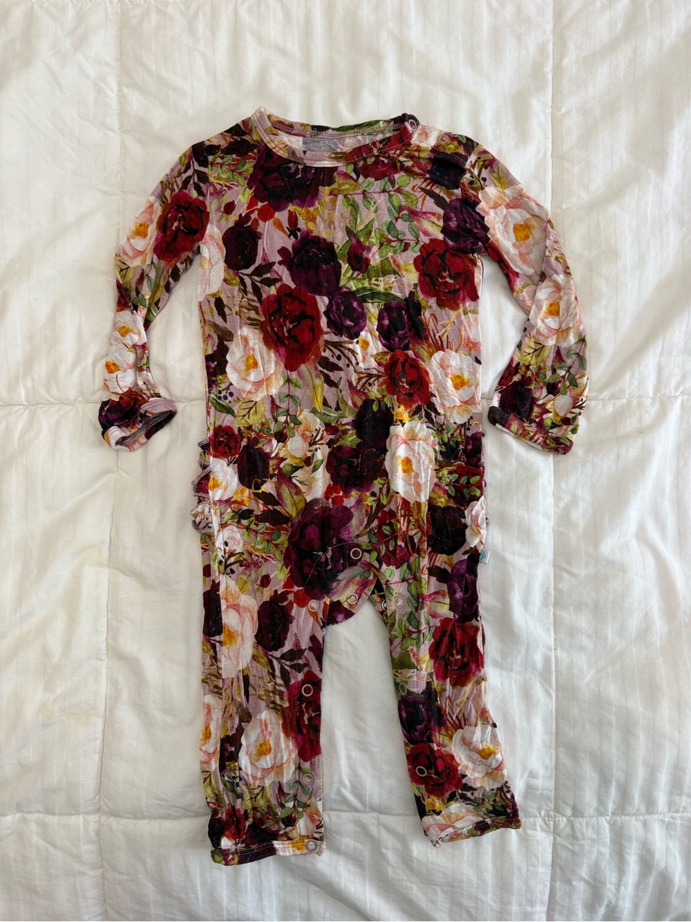 Posh Peanut Floral Long-Sleeve One-Piece in Burgundy, Pink, Green